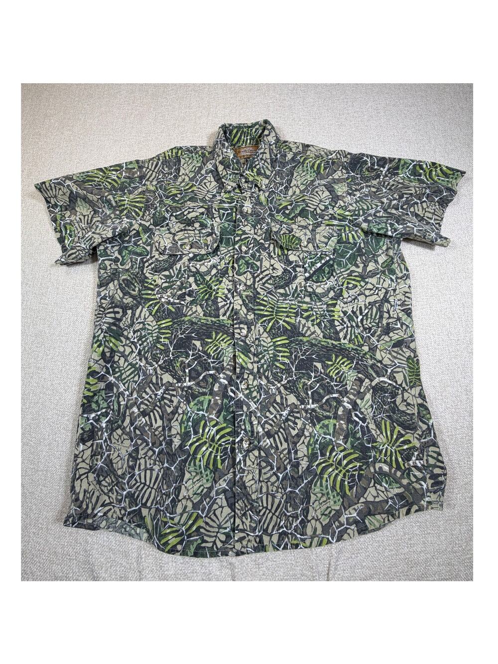 Brush Country Mens XL Green Camo Hunting Short Sleeve Button Front Shirt Field